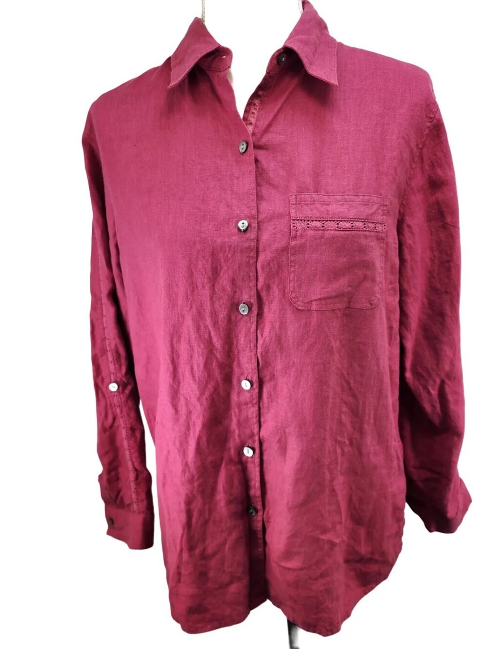 Kate Hill Linen Button Down Shirt 90s Magenta Small
